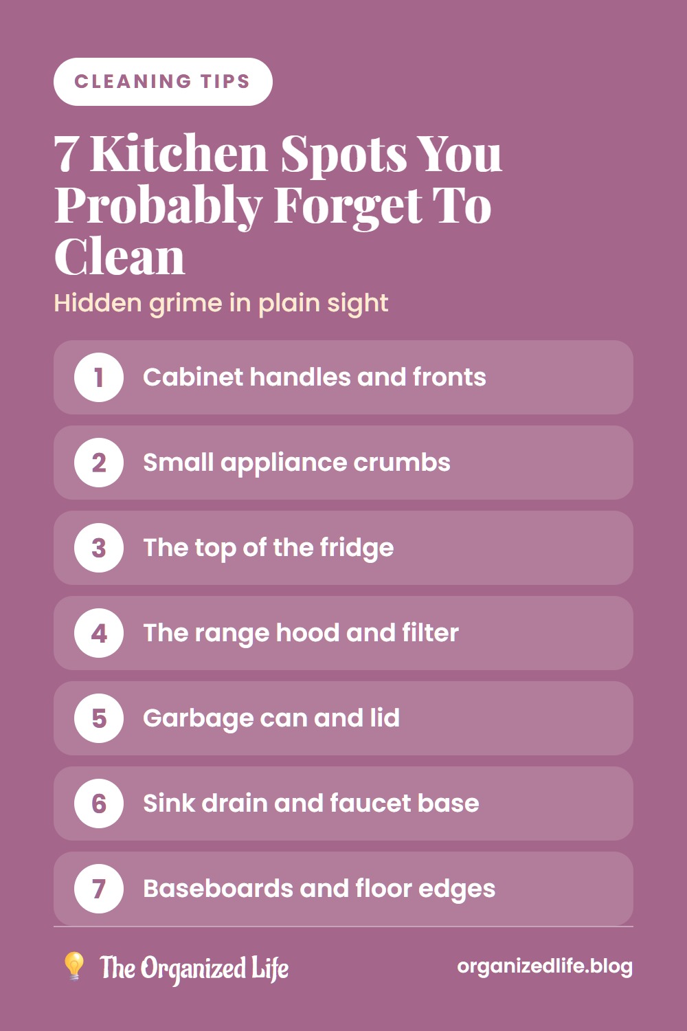 Numbered list of seven kitchen spots people forget to clean