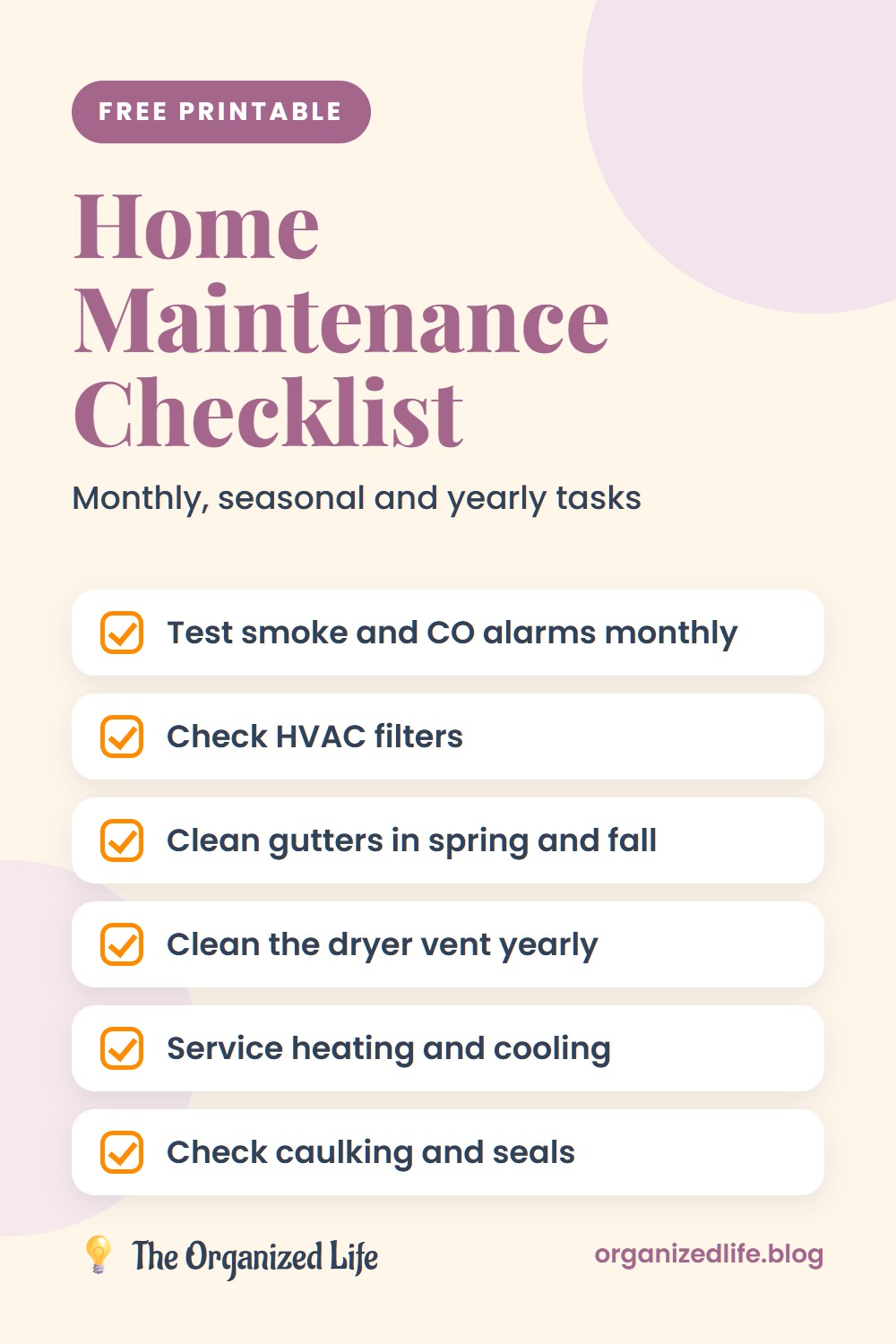Home maintenance checklist printable with monthly, seasonal and yearly tasks