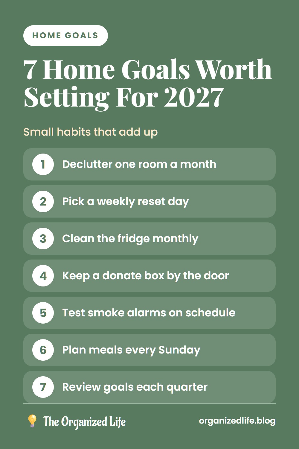 Numbered list of seven home goals for 2027 on a green background