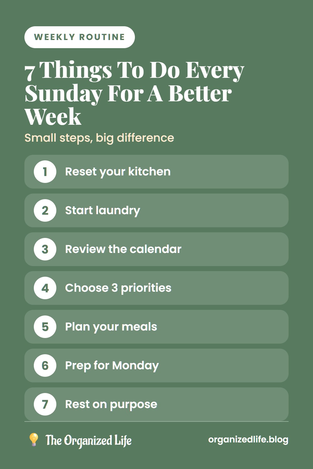 Numbered list of seven Sunday habits for a better week